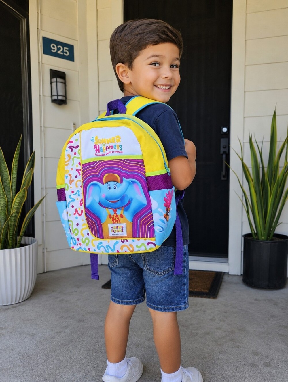 Summer of Happiness Elephant Kids Backpack - Yellow, Blue, Purple